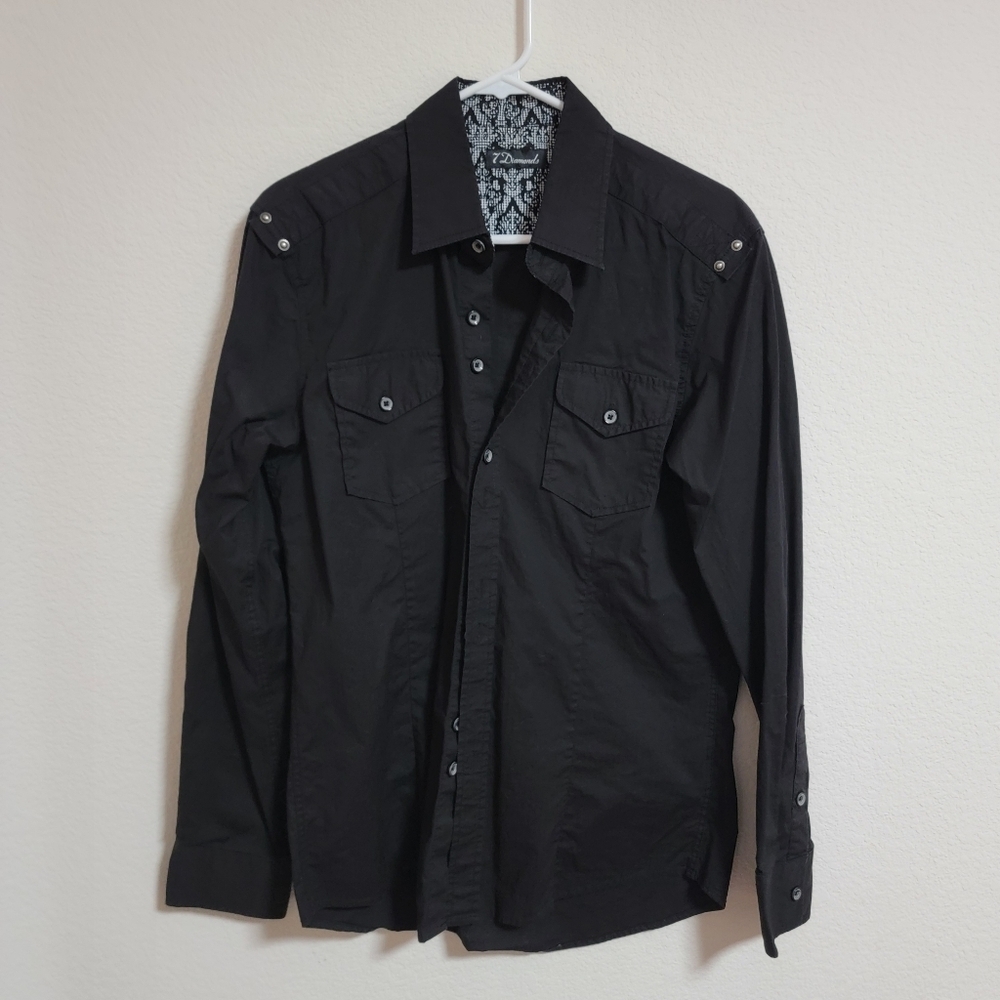 7 Diamonds Black Cityscape Button-Up Shirt